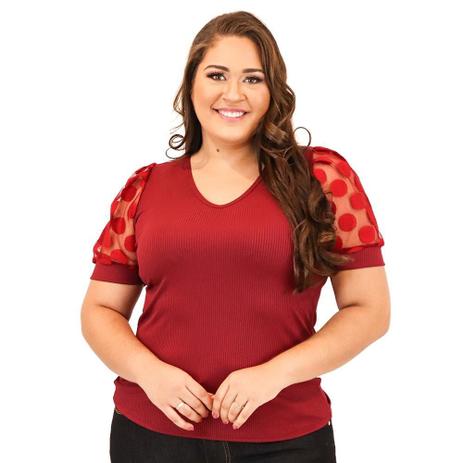 Blusa plus size com manga de tule Clearance