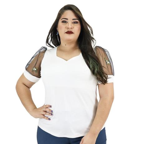 blusa de tule bordado plus size