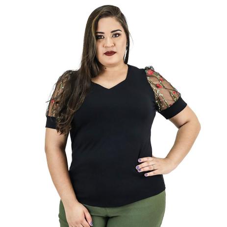blusa de tule bordado plus size
