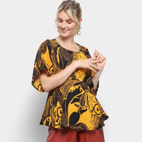 Blusa Top Moda Manga 3/4 Babado Feminina Menor preço em Blusa Top Moda Manga 3/4 Babado Feminina