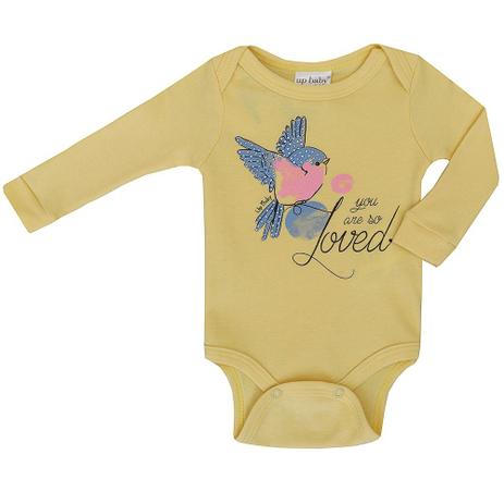 Body bebê Feminino Manga Longa Suedine Pássaro - Up baby Menor preço em Body bebê Feminino Manga Longa Suedine Pássaro - Up baby