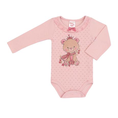 Body Feminino Bebê Manga Longa Ursinho - Meia de leite Menor preço em Body Feminino Bebê Manga Longa Ursinho - Meia de leite