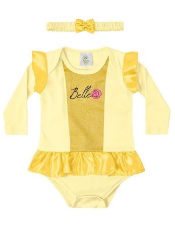 Body Marlan com Tiara Fantasia Longa Princesa Bela Amarelo Menor preço em Body Marlan com Tiara Fantasia Longa Princesa Bela Amarelo