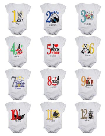 Body Mesversario Rock In Roll 12 Bodies De Bebe De 1 A 12 Meses Calupa Body Para Bebes Magazine Luiza