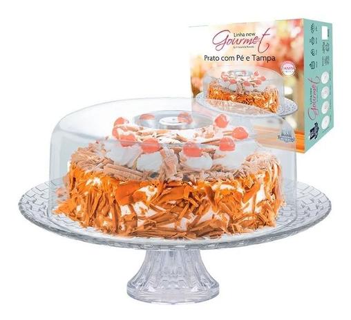 Boleira Prato De Vidro Com Pé E Tampa Plástica Gourmet - Ruvolo Menor preço em Boleira Prato De Vidro Com Pé E Tampa Plástica Gourmet - Ruvolo