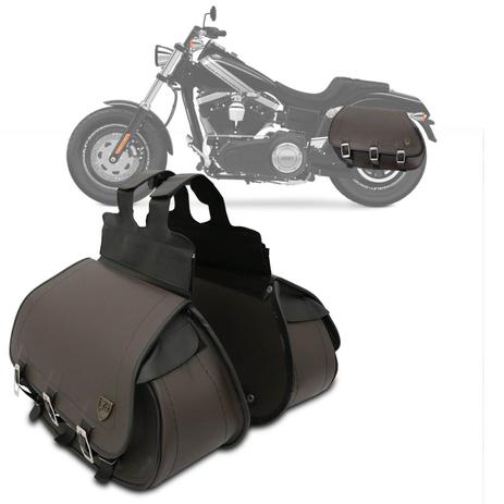 Bolsa Alforge Lateral Moto Custom 32 Litros Universal Couro Ecológico Liso Marrom - J.A Menor preço em Bolsa Alforge Lateral Moto Custom 32 Litros Universal Couro Ecológico Liso Marrom - J.A