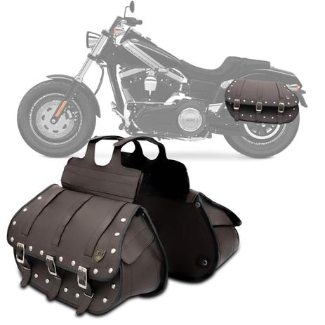 Bolsa Alforge Lateral para Motos Universal Couro Marrom com Cravos 40 Litros - J.a Menor preço em Bolsa Alforge Lateral para Motos Universal Couro Marrom com Cravos 40 Litros - J.a