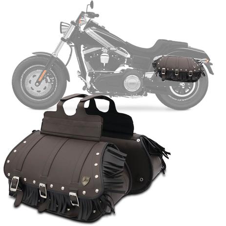 Bolsa Alforge Lateral para Motos Universal Couro Marrom com Cravos e Franjas 40 Litros - J.a Menor preço em Bolsa Alforge Lateral para Motos Universal Couro Marrom com Cravos e Franjas 40 Litros - J.a