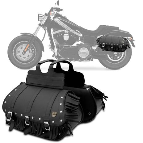 Bolsa Alforge Lateral para Motos Universal Couro Preto com Cravos e Franjas 20 Litros - J.a Menor preço em Bolsa Alforge Lateral para Motos Universal Couro Preto com Cravos e Franjas 20 Litros - J.a