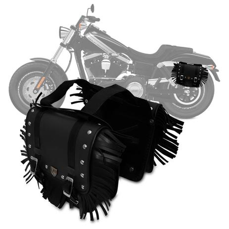 Bolsa Alforje Par Lateral para Motos Universal Couro Preta 10 Litros Modelo Pasta Executiva Franja - J.a é boa?