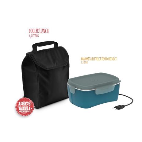 Bolsa Cooler 4,2l Preta e Marmita Elétrica Azul Soprano Menor preço em Bolsa Cooler 4,2l Preta e Marmita Elétrica Azul Soprano