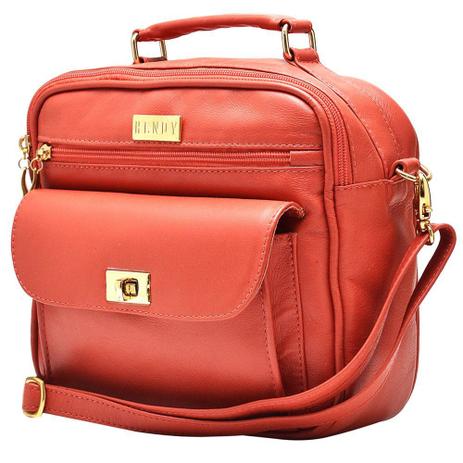 Bolsa de mão com bolsos e alça transversal goiaba Hendy Bag Menor preço em Bolsa de mão com bolsos e alça transversal goiaba Hendy Bag
