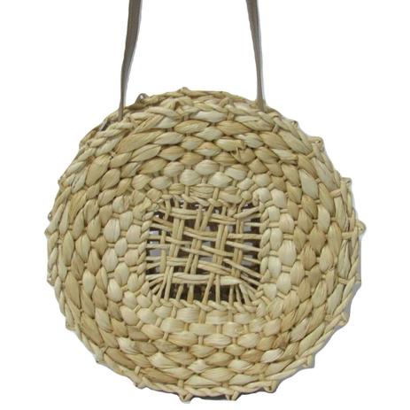 Bolsa de Palha Redonda Grande com Alça de Couro - Minha nova biju Menor preço em Bolsa de Palha Redonda Grande com Alça de Couro - Minha nova biju