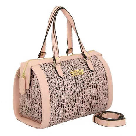 Bolsa Feminina Baú Alça Dupla Croco Salmão Selten Menor preço em Bolsa Feminina Baú Alça Dupla Croco Salmão Selten
