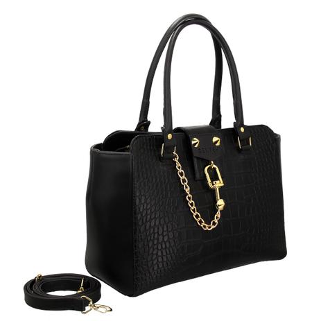 Bolsa Feminina Lateral e de Mão Cadeado Preta Selten Menor preço em Bolsa Feminina Lateral e de Mão Cadeado Preta Selten