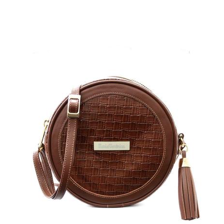 Bolsa Feminina Maria Verônica Disco Couro Trissê Marrom Menor preço em Bolsa Feminina Maria Verônica Disco Couro Trissê Marrom