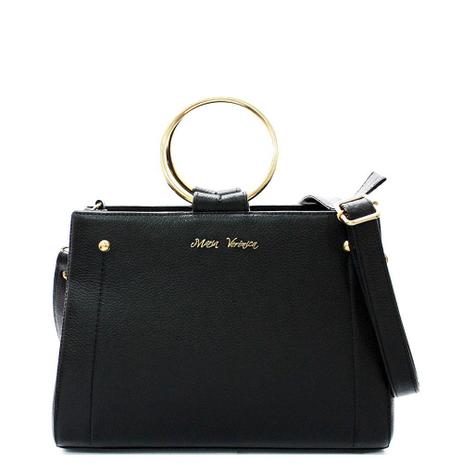 Bolsa Feminina Maria Verônica Tote Alça de Argola Couro Preto Menor preço em Bolsa Feminina Maria Verônica Tote Alça de Argola Couro Preto
