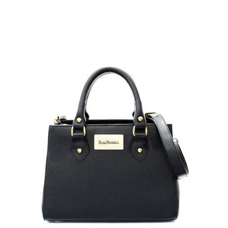 Bolsa Feminina Maria Verônica Tote Pequena Couro Preto Estampado Menor preço em Bolsa Feminina Maria Verônica Tote Pequena Couro Preto Estampado