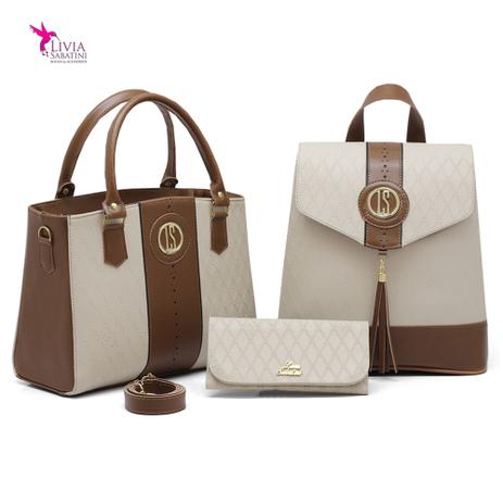 Bolsa Feminina quadrada Transversal mais mochila e Carteira - Livia Sabatini Menor preço em Bolsa Feminina quadrada Transversal mais mochila e Carteira - Livia Sabatini