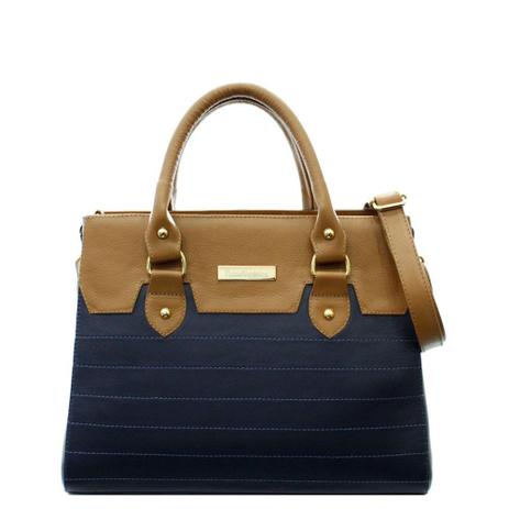 Bolsa Feminina Recortes e Matelassê Couro Legítimo Cor Azul com Marrom - Maria verônica Menor preço em Bolsa Feminina Recortes e Matelassê Couro Legítimo Cor Azul com Marrom - Maria verônica