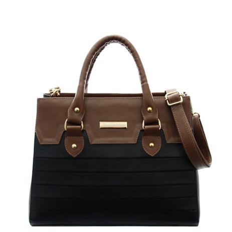 Bolsa Feminina Recortes e Matelassê Couro Legítimo Cor Preto com Marrom - Maria verônica Menor preço em Bolsa Feminina Recortes e Matelassê Couro Legítimo Cor Preto com Marrom - Maria verônica