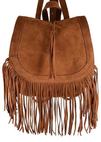 Bolsa Mochila com Franja de couro caramelo - Rico stucker Menor preço em Bolsa Mochila com Franja de couro caramelo - Rico stucker