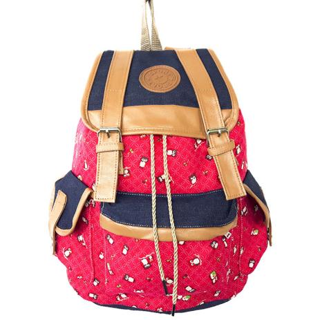 Bolsa Mochila Lona Rosa Com Estampa de Coruja - Sport Menor preço em Bolsa Mochila Lona Rosa Com Estampa de Coruja - Sport