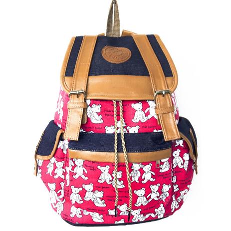 Bolsa Mochila Lona Rosa Com Estampa De Urso Sport Menor Preco Com Cupom