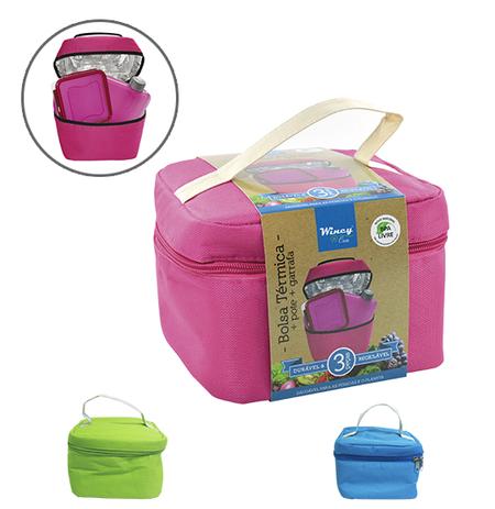 Bolsa termica colors 2l com pote + garrafa de plastico 16x16x13cm - Wincy Menor preço em Bolsa termica colors 2l com pote + garrafa de plastico 16x16x13cm - Wincy