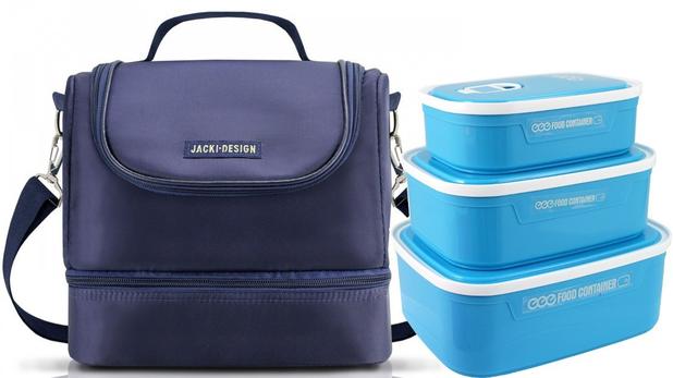 Bolsa Térmica Dupla Com Kit 3 Marmitas -jacki Design azul Menor preço em Bolsa Térmica Dupla Com Kit 3 Marmitas -jacki Design azul