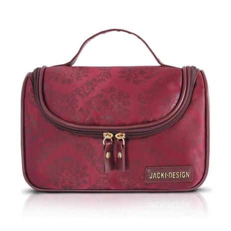 Bolsinha necessaire com gancho viagem academia estampa damasco jacki design vinho Menor preço em Bolsinha necessaire com gancho viagem academia estampa damasco jacki design vinho