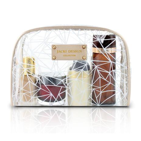 Bolsinha necessaire retangular grande transparente clássica jacki design branco Menor preço em Bolsinha necessaire retangular grande transparente clássica jacki design branco