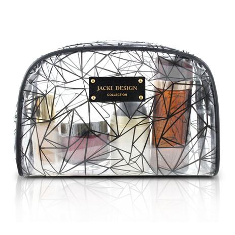 Bolsinha necessaire retangular grande transparente clássica jacki design preto Menor preço em Bolsinha necessaire retangular grande transparente clássica jacki design preto