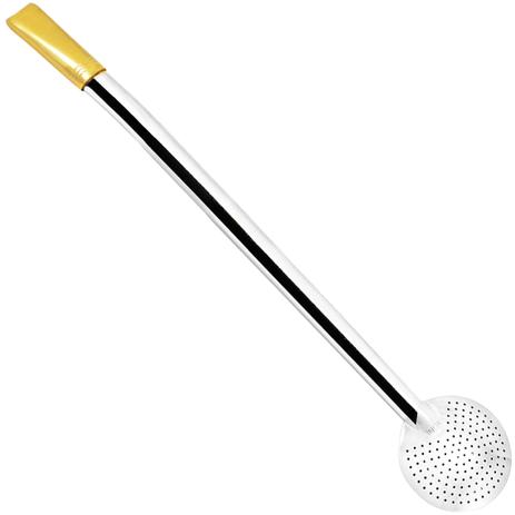 Bomba Lisa Chimarrão Terere Mate 23cm Inox Folhada Ouro 18k - Zanline Menor preço em Bomba Lisa Chimarrão Terere Mate 23cm Inox Folhada Ouro 18k - Zanline