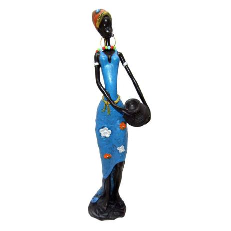 Boneca Africana Resina Mesa Vestido Azul (B) - Braslu Menor preço em Boneca Africana Resina Mesa Vestido Azul (B) - Braslu