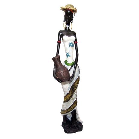 Boneca Africana Resina Mesa Vestido Branco (8047) - Braslu Menor preço em Boneca Africana Resina Mesa Vestido Branco (8047) - Braslu