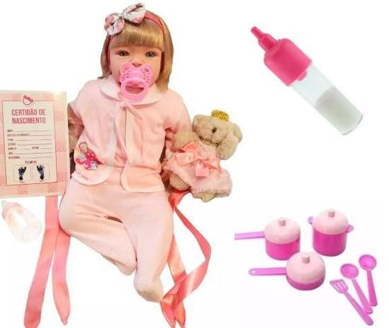 Boneca Bebê Realista Loira - Kit Enxoval e Jogo de Panelinhas - Sid-nyl Menor preço em Boneca Bebê Realista Loira - Kit Enxoval e Jogo de Panelinhas - Sid-nyl