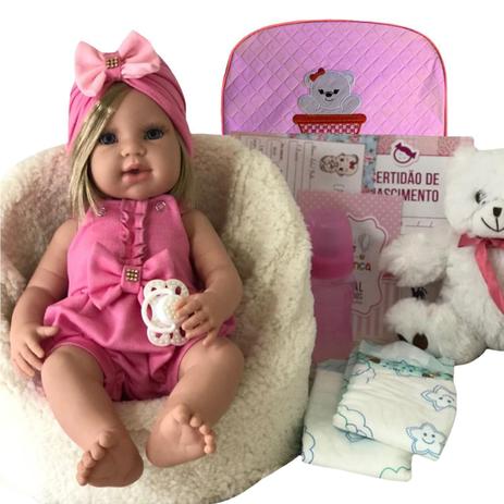 Boneca bebê tipo reborn com enxoval Clearance