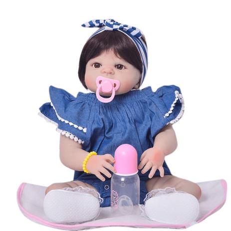 Boneca Bebê Reborn Menina Realista Linda Toda Silicone 55 Cm