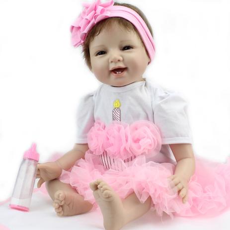 Boneca Bebê Reborn Realista De Silicone Npk 55cm Laura Menor preço em Boneca Bebê Reborn Realista De Silicone Npk 55cm Laura