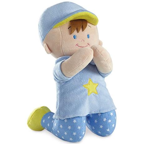 Boneco de Pelúcia Buba Menino Que Reza Azul Menor preço em Boneco de Pelúcia Buba Menino Que Reza Azul