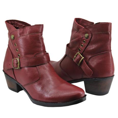 Bota Botina Casual Cano Médio Feminina Texas Khaata Bordô Couro Menor preço em Bota Botina Casual Cano Médio Feminina Texas Khaata Bordô Couro
