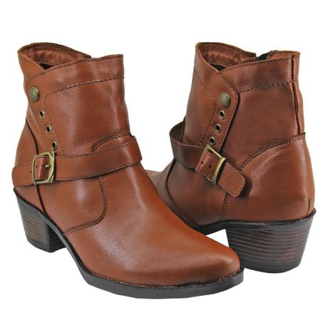 Bota Botina Casual Cano Médio Feminina Texas Khaata Havana Couro Menor preço em Bota Botina Casual Cano Médio Feminina Texas Khaata Havana Couro