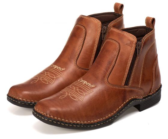 Bota Botina Couro Masculina Zíper Lateral Country Pinhão - Campero Menor preço em Bota Botina Couro Masculina Zíper Lateral Country Pinhão - Campero
