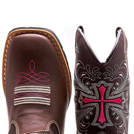 Bota Botina Montaria Texana Country Feminina Couro Cruz Rosa - Soft gel Menor preço em Bota Botina Montaria Texana Country Feminina Couro Cruz Rosa - Soft gel