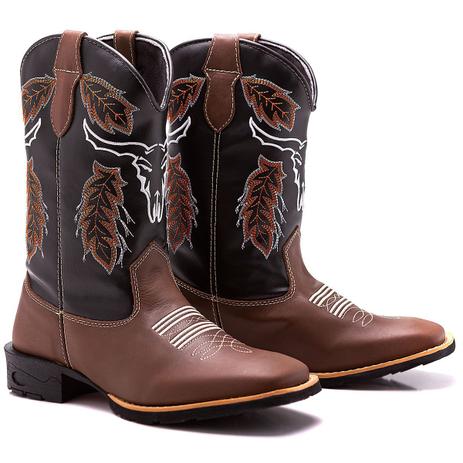 Bota Botina Montaria Texana Country Masculina Couro Cara de Boi Café - Soft gel Menor preço em Bota Botina Montaria Texana Country Masculina Couro Cara de Boi Café - Soft gel