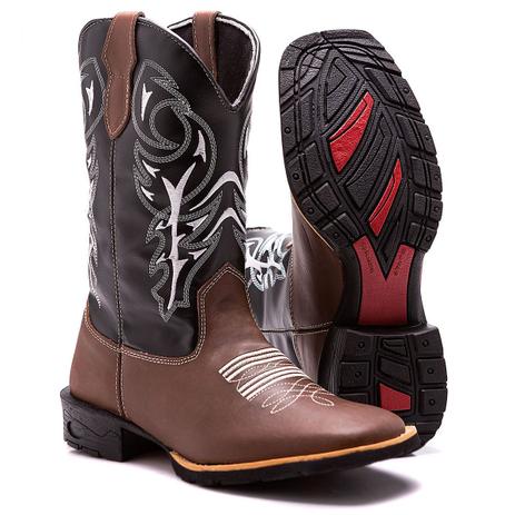 Bota Botina Montaria Texana Country Masculina Couro Delegada Café - Soft gel Menor preço em Bota Botina Montaria Texana Country Masculina Couro Delegada Café - Soft gel
