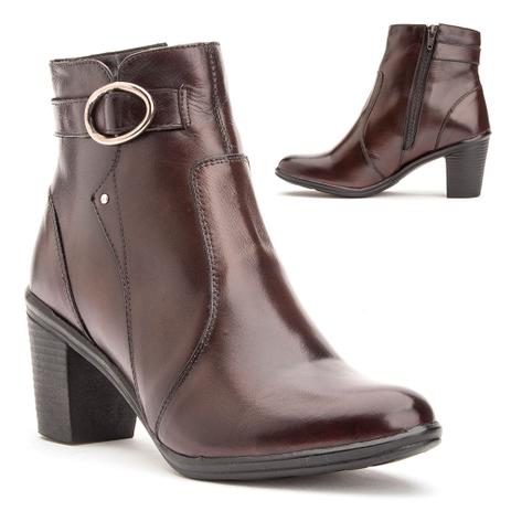 bota cano baixo couro feminina