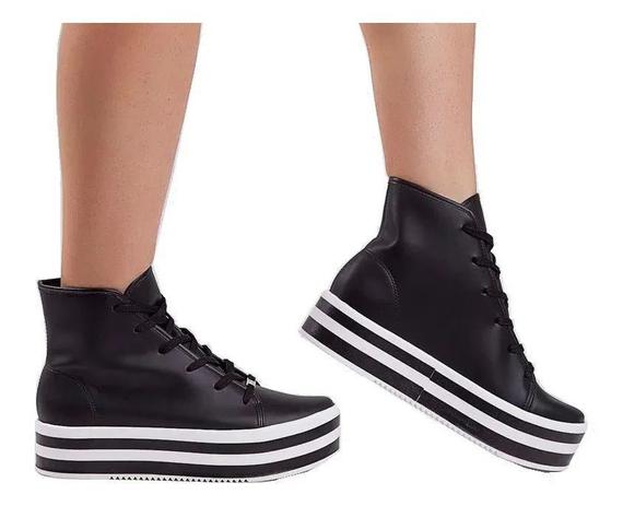 Bota Coturno Cano Alto Feminino Plataforma Listras - Vizzano 00030/71102000  Preta - Coturno Feminino - Magazine Luiza