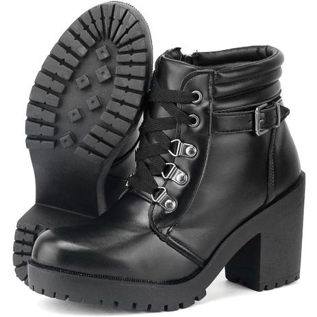 Bota Coturno Casual Feminina com Salto Bloco Tratorado Preta - SapatoFran - Por: R$ 111,51